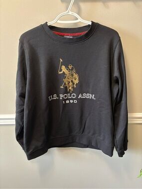U.S. Polo Assn. Black Crewneck Sweatshirt with Gold Polo Emblem
